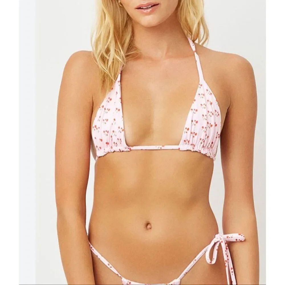 Frankie’s Bikinis Tia Baby Berry Bikini Top | Pink in XS